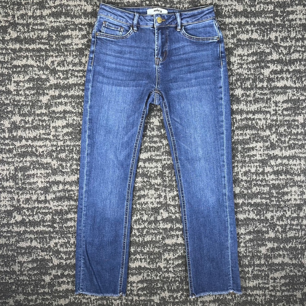 Mica Denim Straight Leg Jeans Womens 25 Blue Raw Hem Medium Wash MDP-T606DK